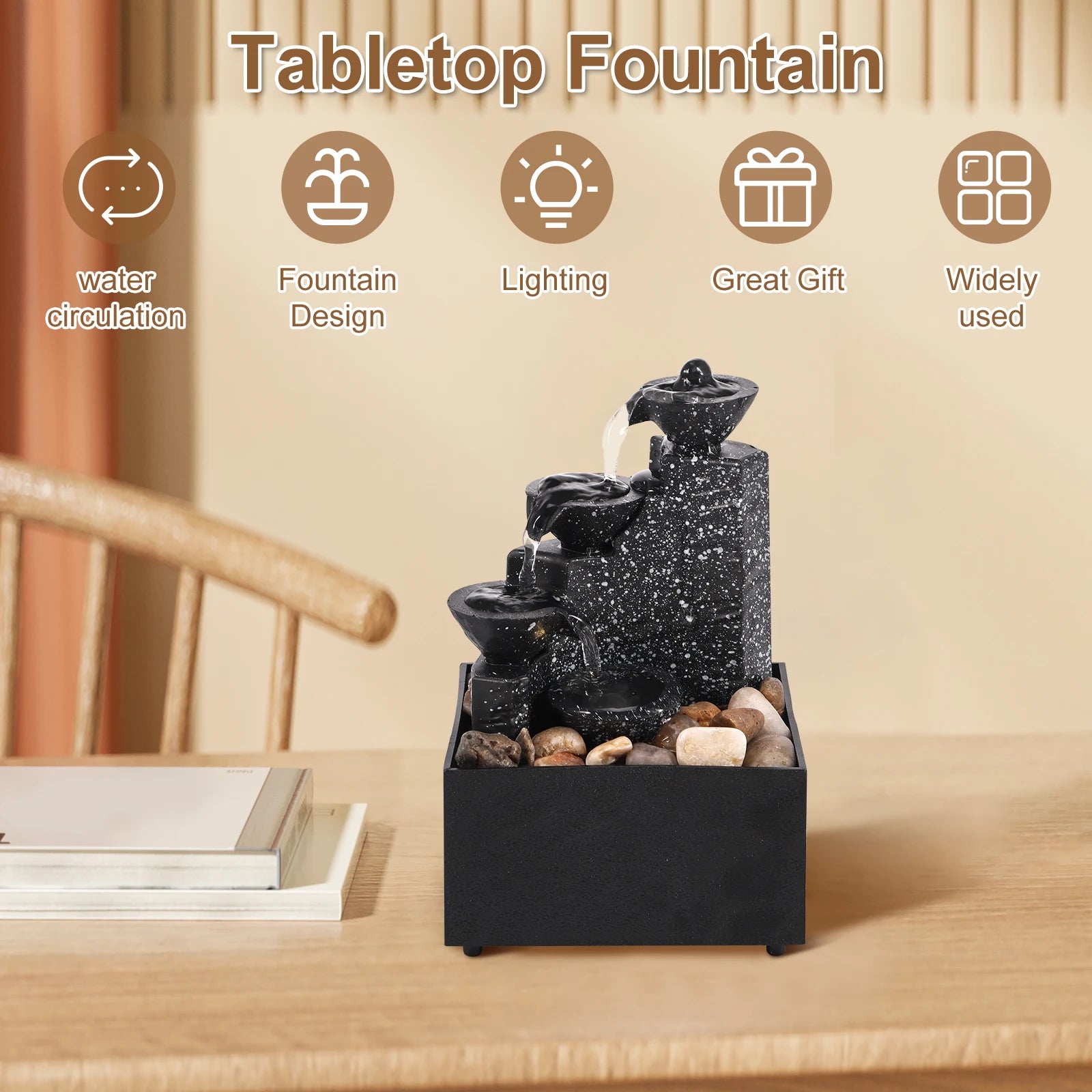 Tabletop Waterfall Fountain with Soft Lights – Relaxation Decor - Nuvariq Goods