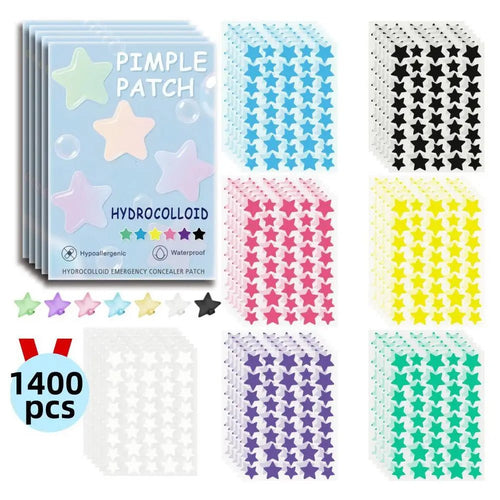 1400 - Piece Colorful Star Pimple Patches – Hydrocolloid Acne Dots with Concealer Effect - Nuvariq Goods
