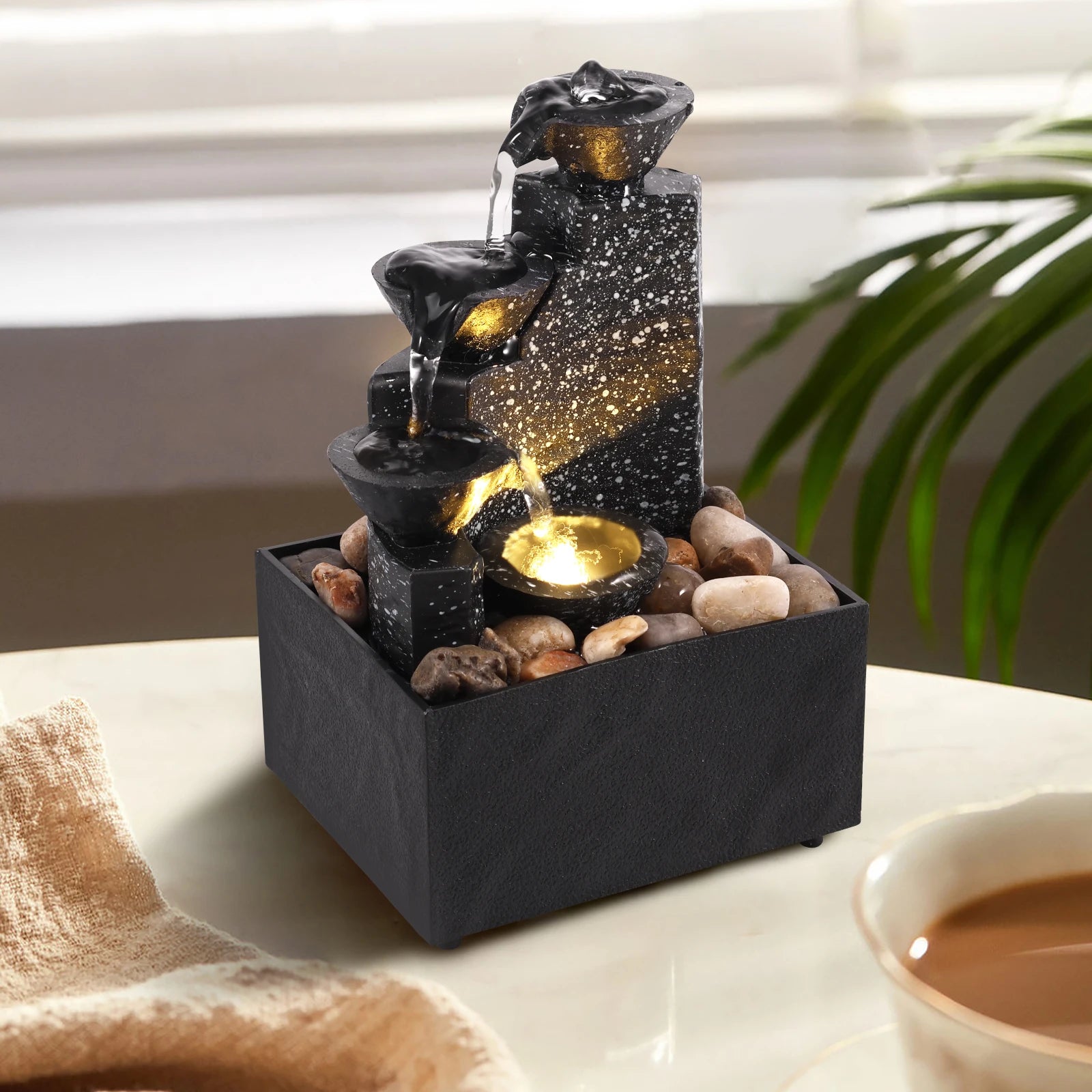 Tabletop Waterfall Fountain with Soft Lights – Relaxation Decor - Nuvariq Goods