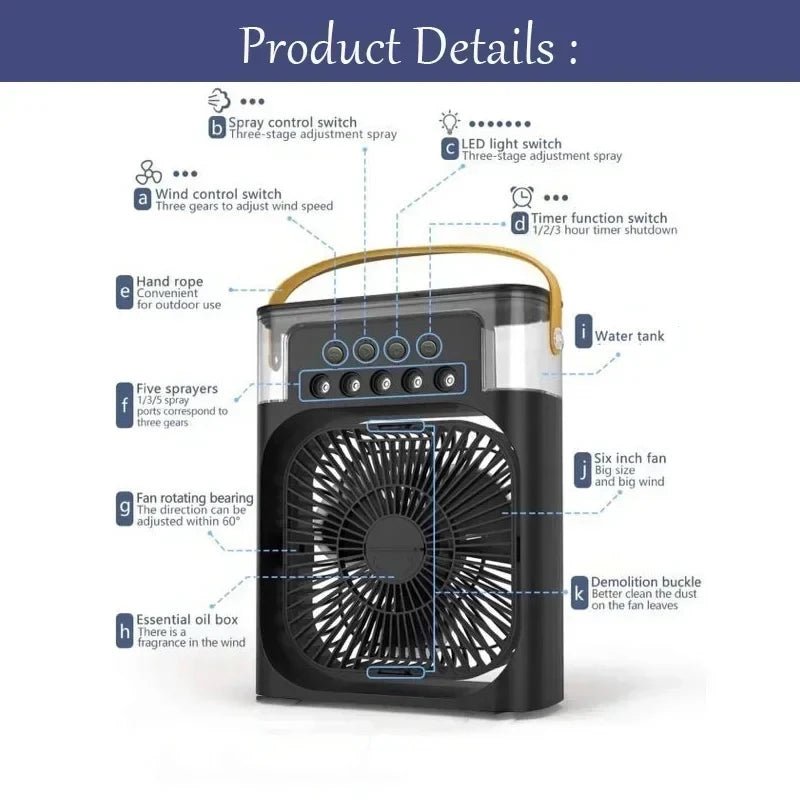 3 - in - 1 Mini Air Cooler Fan with LED Night Light - Nuvariq Goods