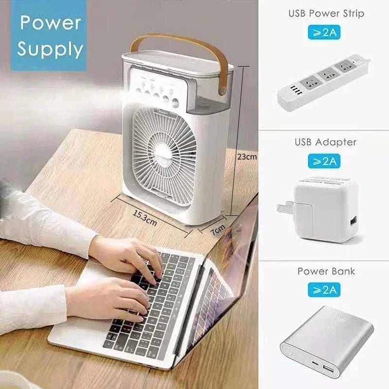 3 - in - 1 Mini Air Cooler Fan with LED Night Light - Nuvariq Goods