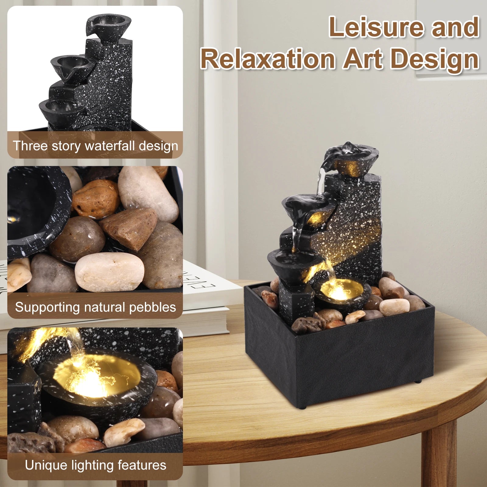 Tabletop Waterfall Fountain with Soft Lights – Relaxation Decor - Nuvariq Goods